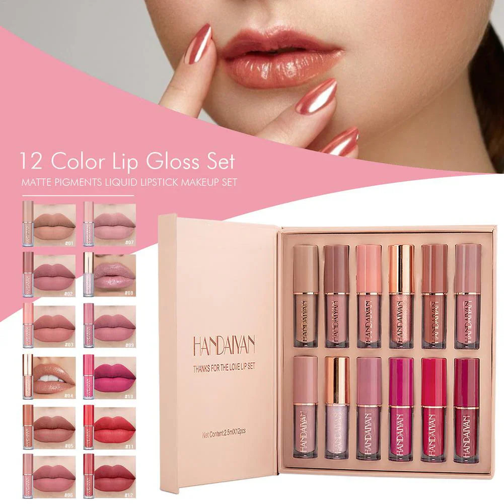 12-Piece Handaiyan Lip Gloss & Matte Lipstick Set